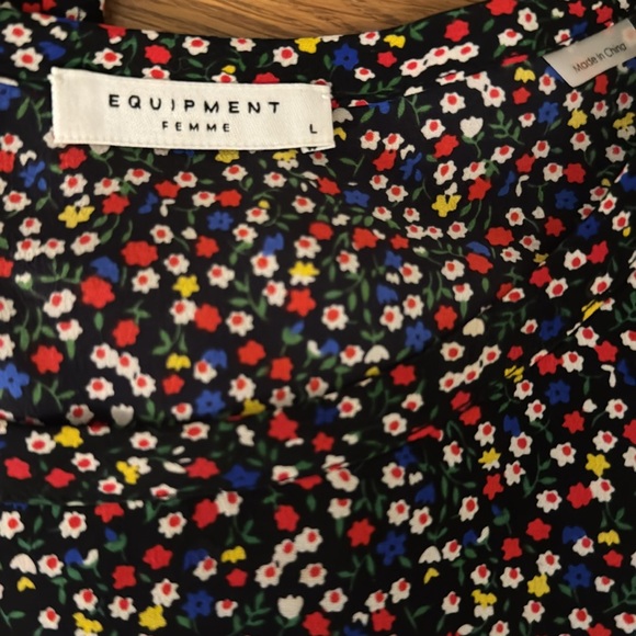 Equipment Femme Mix Media Leopard Floral Print Silk Blouse Size L - Picture 4 of 4